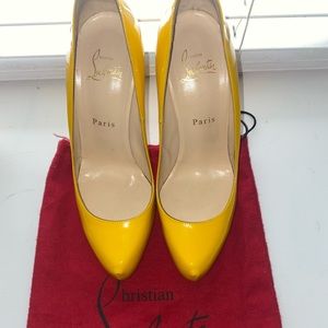 Authentic Christian Louboutin Yellow Patent Leather Rolando 120 Pumps Size 38